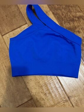 Amazon Women's Asymmetric One-Shoulder Crop Top in Bright Blue